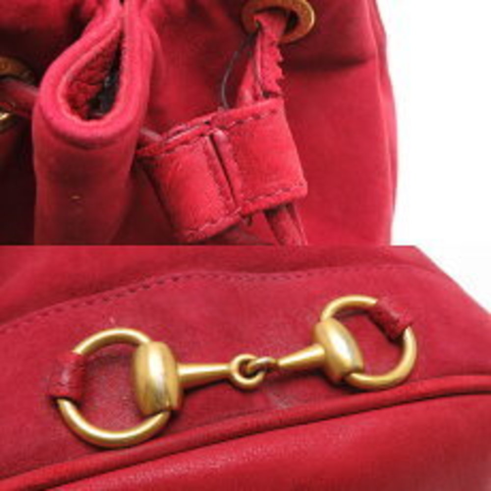 Gucci Horsebit Drawstring Bag Shoulder Bag Red Leather - Picture 8 of 9